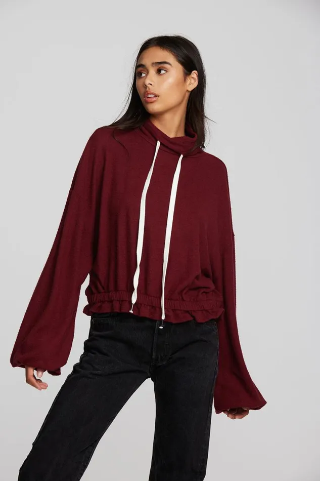Womens Chaser Brand Tops Recycled Bliss Knit Cropped Pullover With Elastic Waist and Sleeve