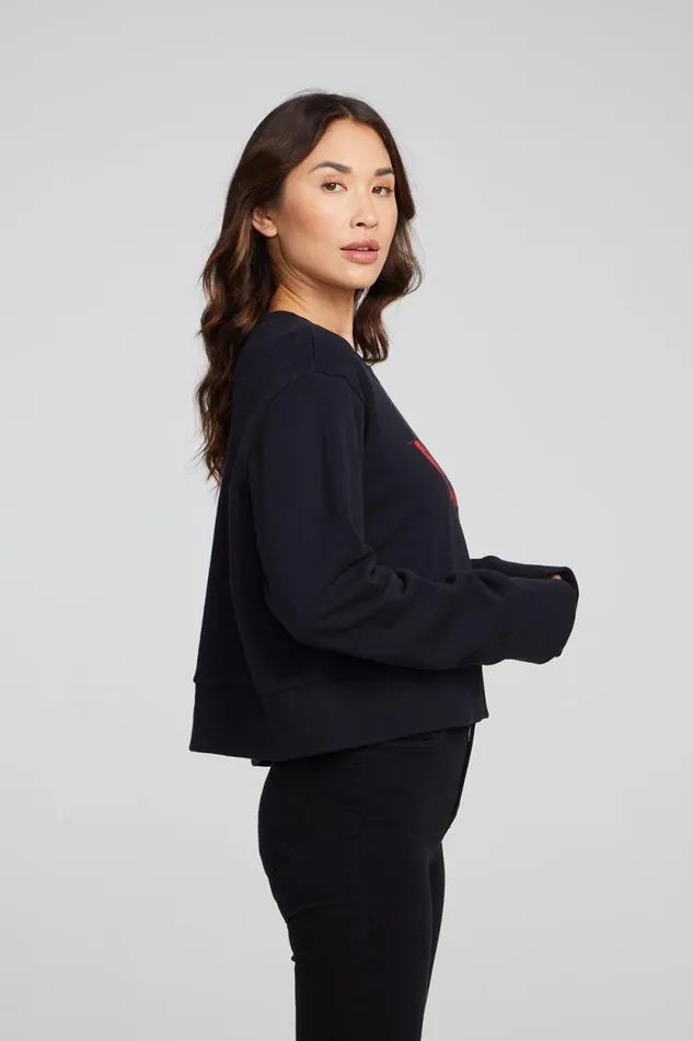 Womens Chaser Brand Tops Rock039n039Roll Lips Long Sleeve