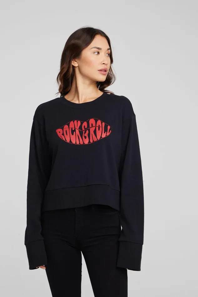 Womens Chaser Brand Tops Rock039n039Roll Lips Long Sleeve