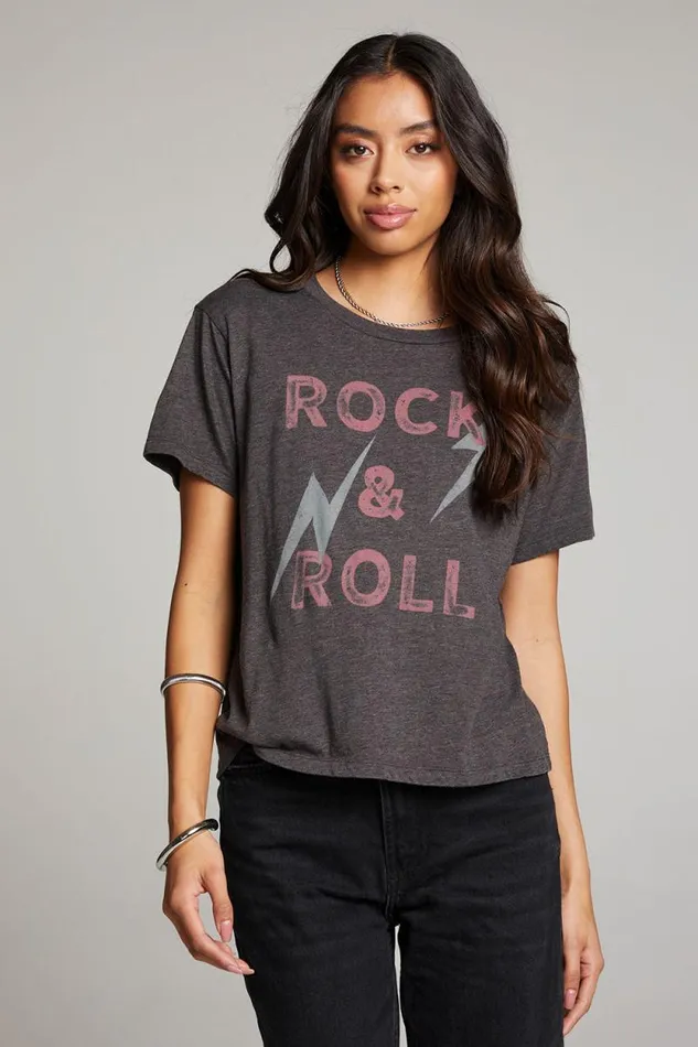 Womens Chaser Brand Tops Rock and Roll Forever Crewneck Tee