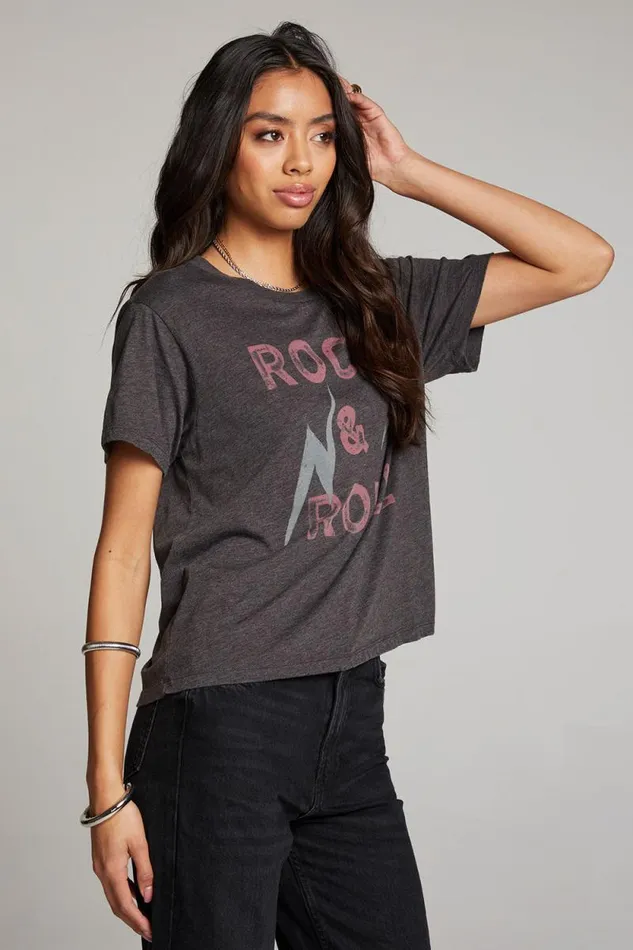 Womens Chaser Brand Tops Rock and Roll Forever Crewneck Tee