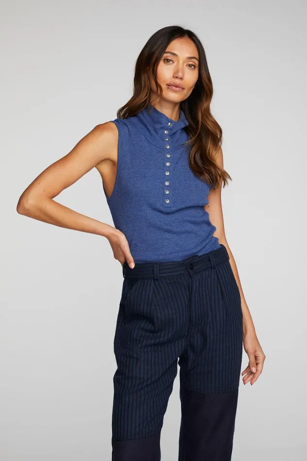 Womens Chaser Brand Tops Triblend Rib Knit Button Down Tank