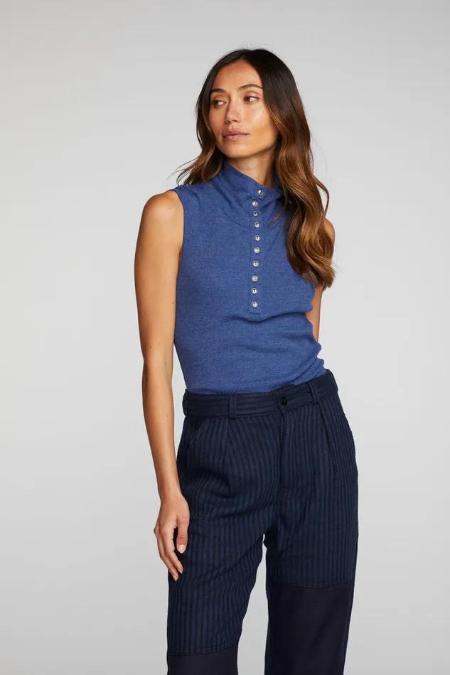 Womens Chaser Brand Tops Triblend Rib Knit Button Down Tank