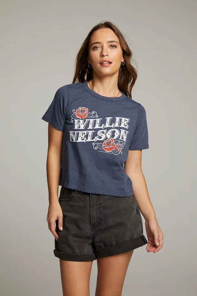Womens Chaser Brand Tops Willie Nelson Roses Tee