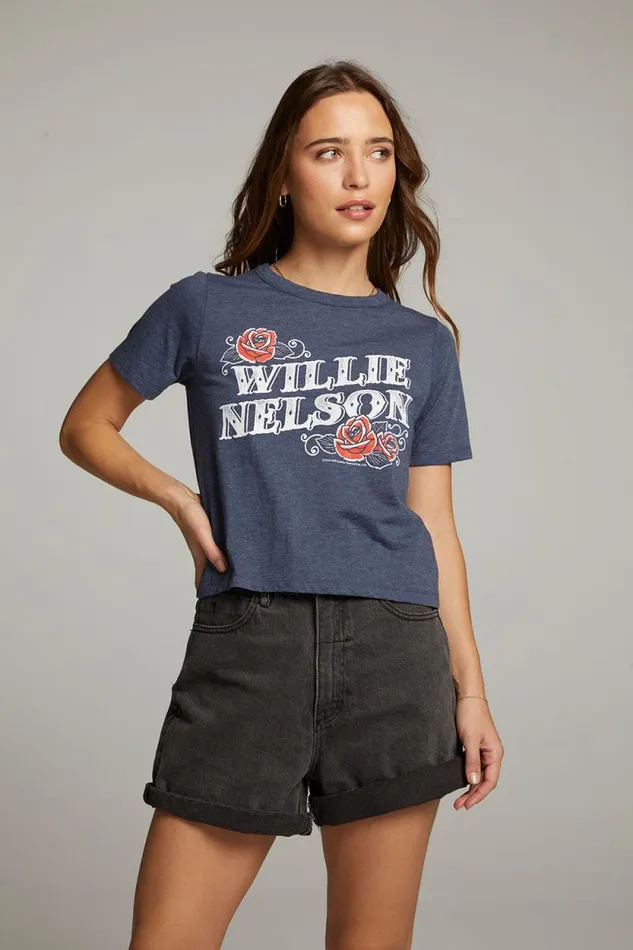 Womens Chaser Brand Tops Willie Nelson Roses Tee