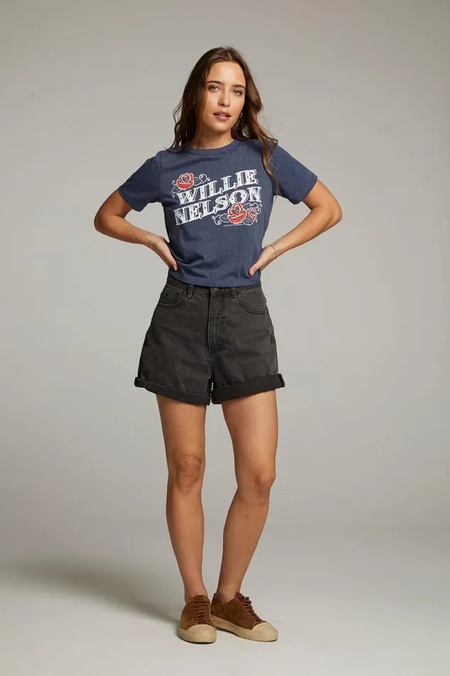 Womens Chaser Brand Tops Willie Nelson Roses Tee