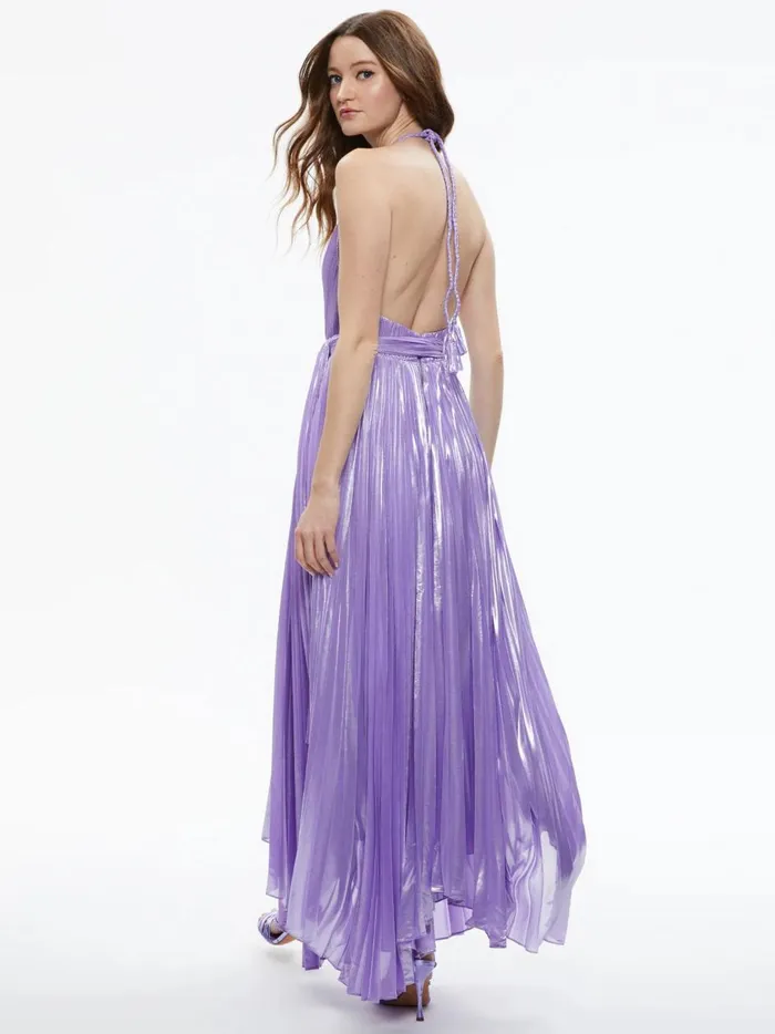 Womens Dresses Alice Olivia Arista Sleeveless Halter Neck Pleated Maxi Dress Solstice