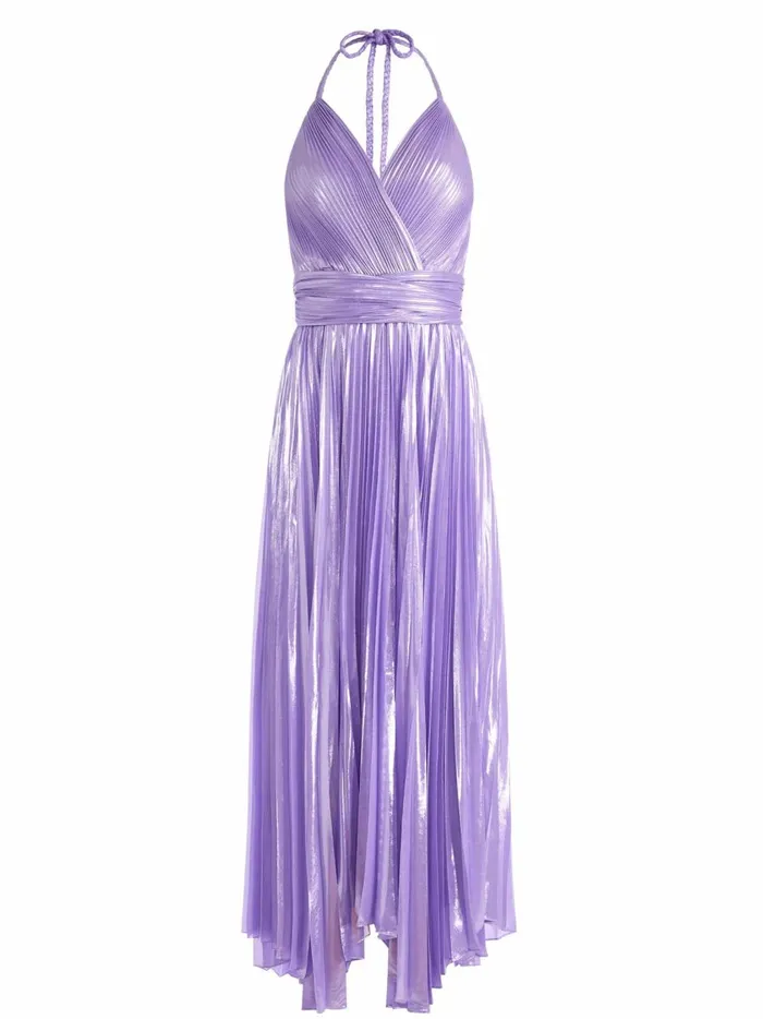 Womens Dresses Alice Olivia Arista Sleeveless Halter Neck Pleated Maxi Dress Solstice