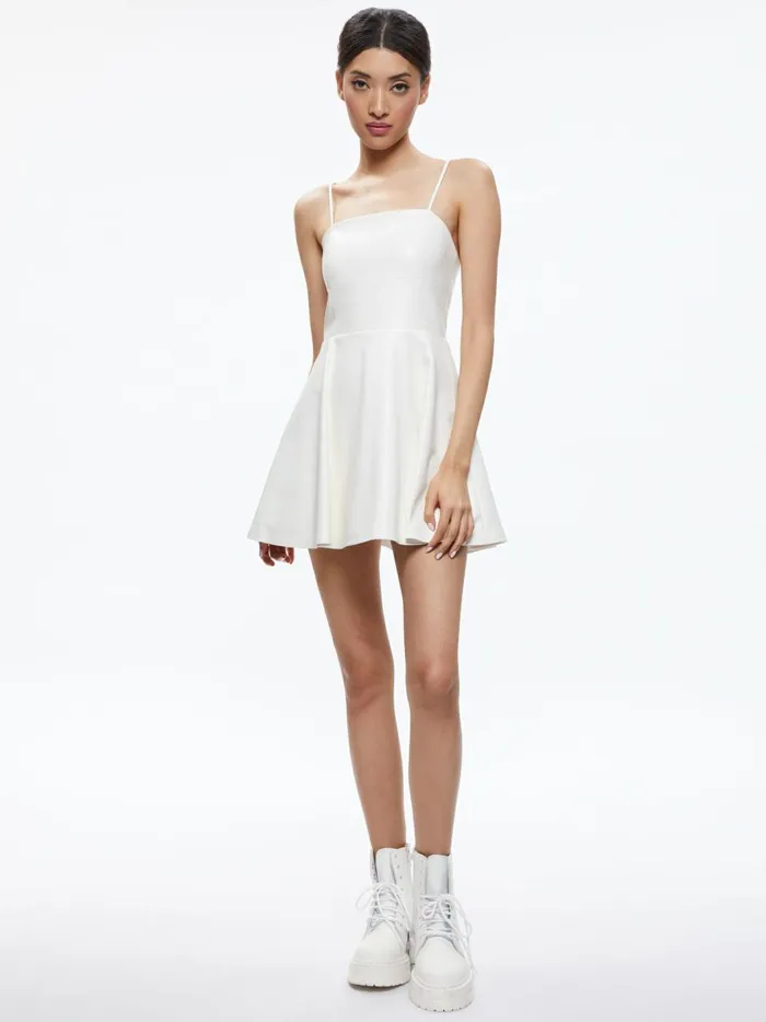 Womens Dresses Alice Olivia Autumn Vegan Leather Fit Flare Dress Off White
