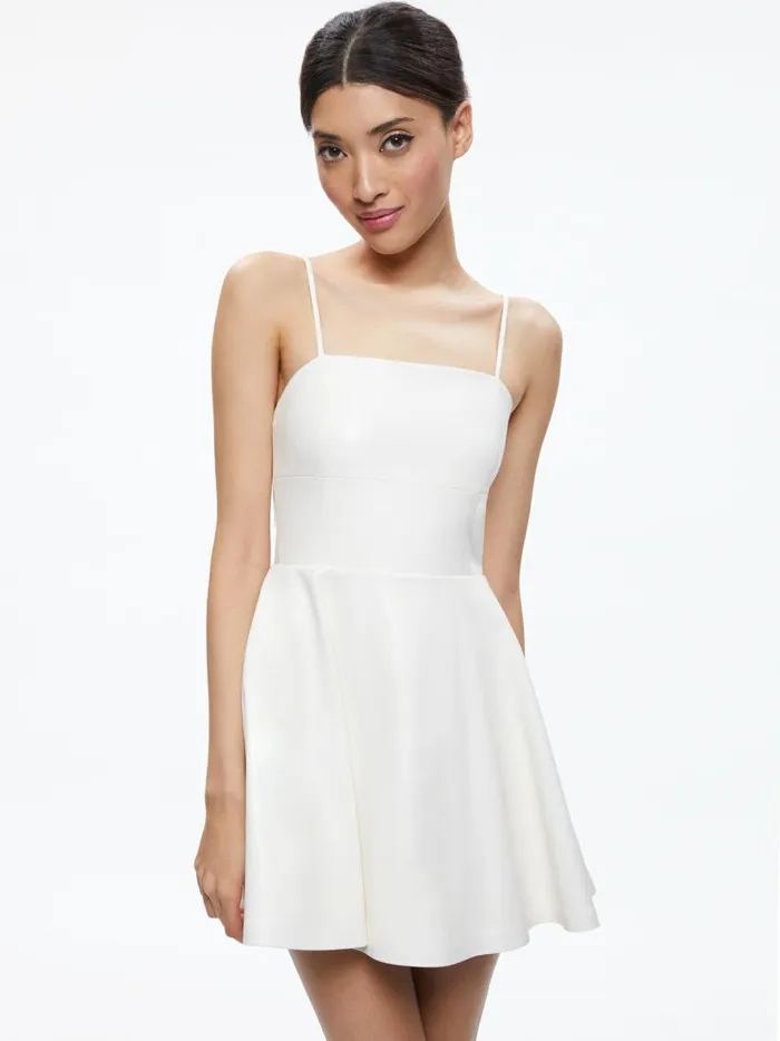 Womens Dresses Alice Olivia Autumn Vegan Leather Fit Flare Dress Off White