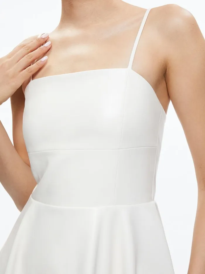 Womens Dresses Alice Olivia Autumn Vegan Leather Fit Flare Dress Off White