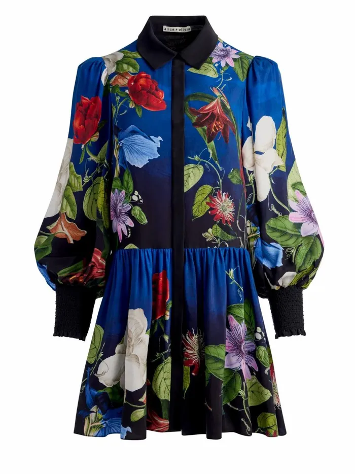 Womens Dresses Alice Olivia Bertha Blouson Sleeve Mini Dress Lunch Date