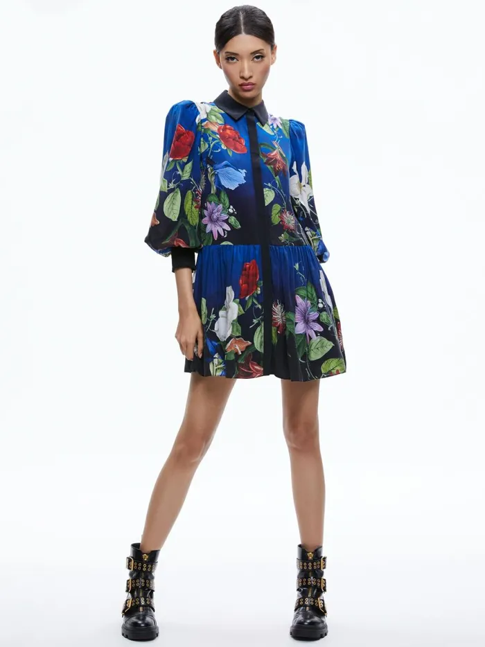 Womens Dresses Alice Olivia Bertha Blouson Sleeve Mini Dress Lunch Date