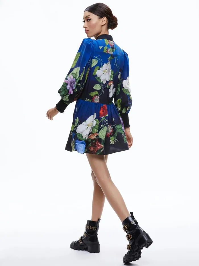 Womens Dresses Alice Olivia Bertha Blouson Sleeve Mini Dress Lunch Date