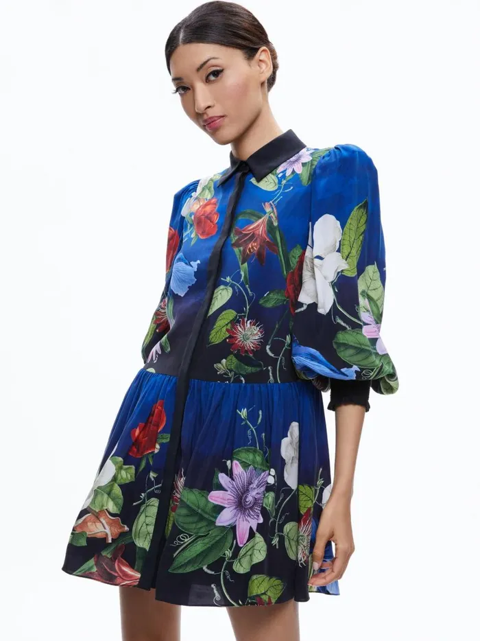 Womens Dresses Alice Olivia Bertha Blouson Sleeve Mini Dress Lunch Date