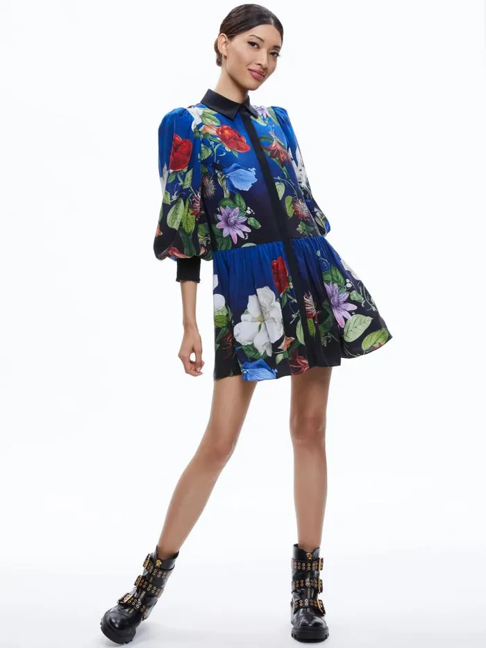Womens Dresses Alice Olivia Bertha Blouson Sleeve Mini Dress Lunch Date
