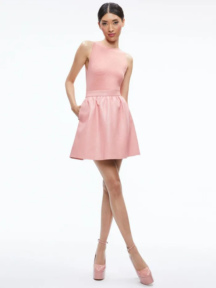 Womens Dresses Alice Olivia Chara Vegan Leather Croc Mini Dress Rose