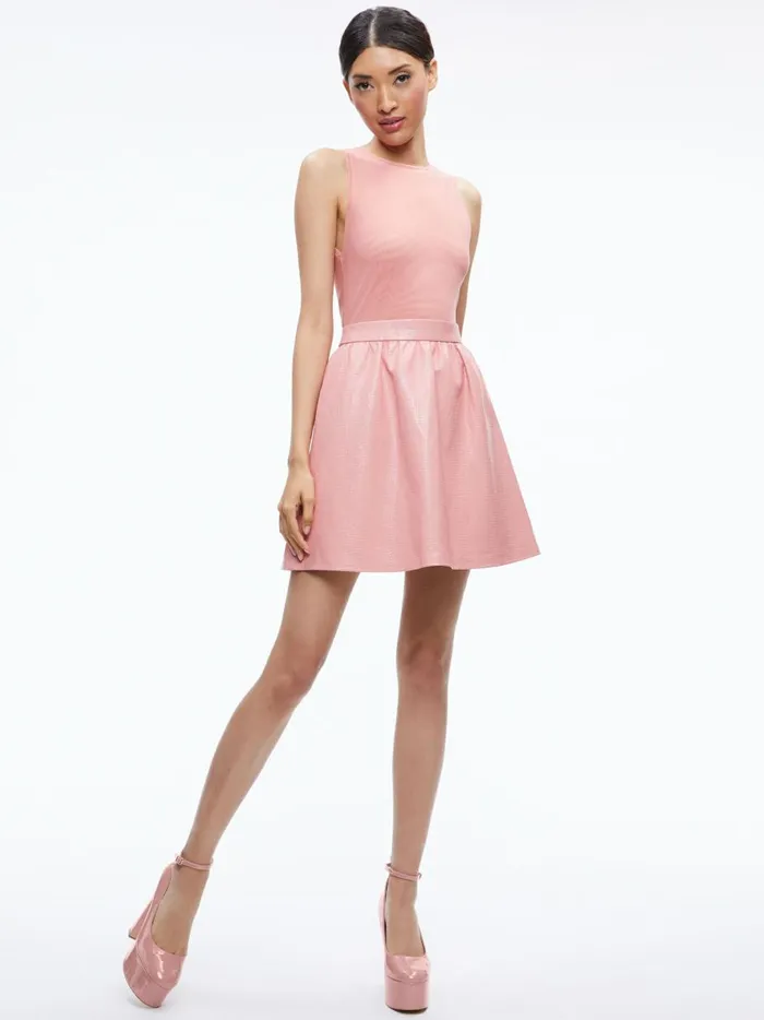 Womens Dresses Alice Olivia Chara Vegan Leather Croc Mini Dress Rose