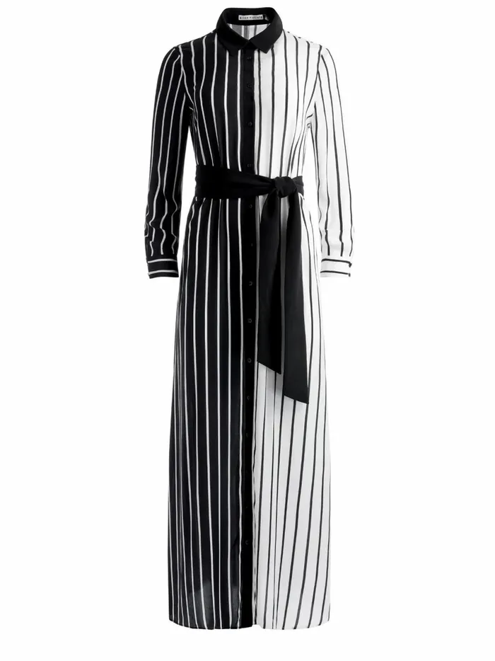 Womens Dresses Alice Olivia Chassidy Maxi Shirt Dress Vertical Palazzo Stripe Black Womens Dresses Alice Olivia Chassidy Maxi Shirt Dress Vertical Palazzo Stripe Black