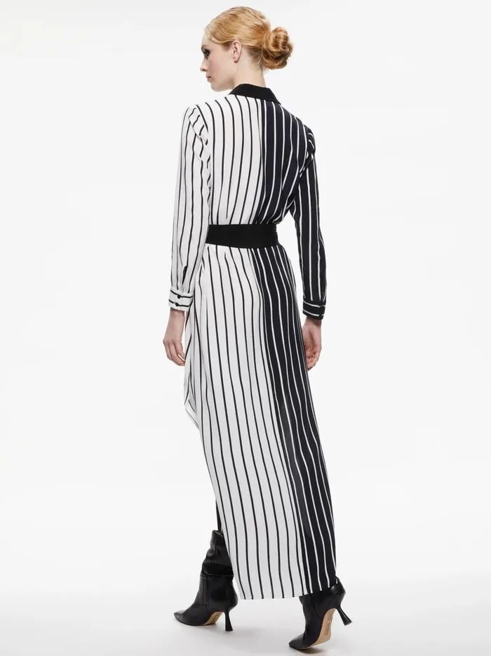 Womens Dresses Alice Olivia Chassidy Maxi Shirt Dress Vertical Palazzo Stripe Black