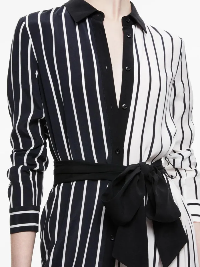 Womens Dresses Alice Olivia Chassidy Maxi Shirt Dress Vertical Palazzo Stripe Black