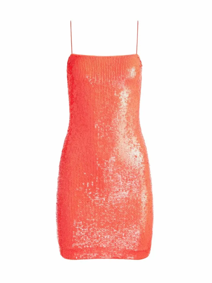 Womens Dresses Alice Olivia Fifi Sequin Fitted Mini Cami Dress Coral Sunset