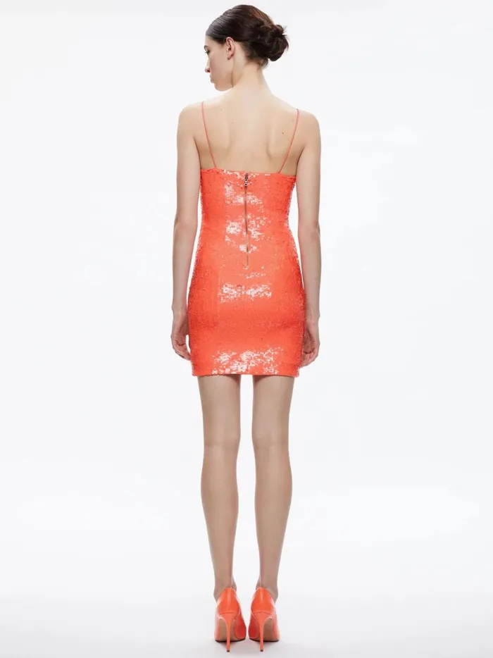 Womens Dresses Alice Olivia Fifi Sequin Fitted Mini Cami Dress Coral Sunset