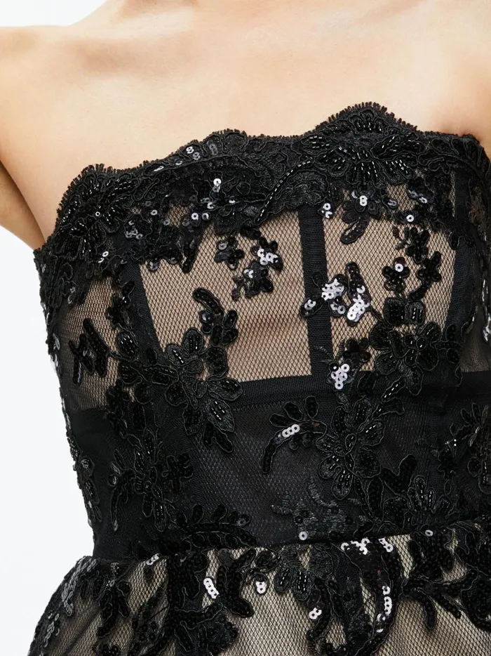 Womens Dresses Alice Olivia Gerda Strapless Sequin Lace Mini Gown Black