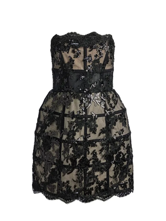 Womens Dresses Alice Olivia Gerda Strapless Sequin Lace Mini Gown Black