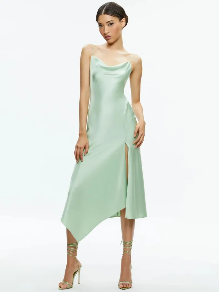 Womens Dresses Alice Olivia Harmony Drapey Asymmetrical Midi Dress Green Tea