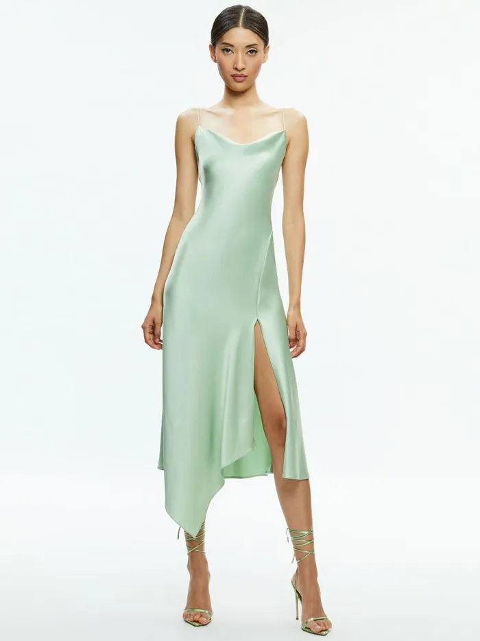 Womens Dresses Alice Olivia Harmony Drapey Asymmetrical Midi Dress Green Tea
