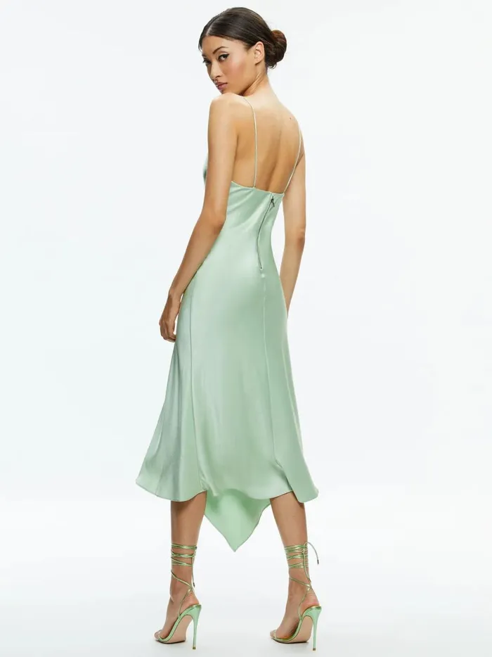 Womens Dresses Alice Olivia Harmony Drapey Asymmetrical Midi Dress Green Tea