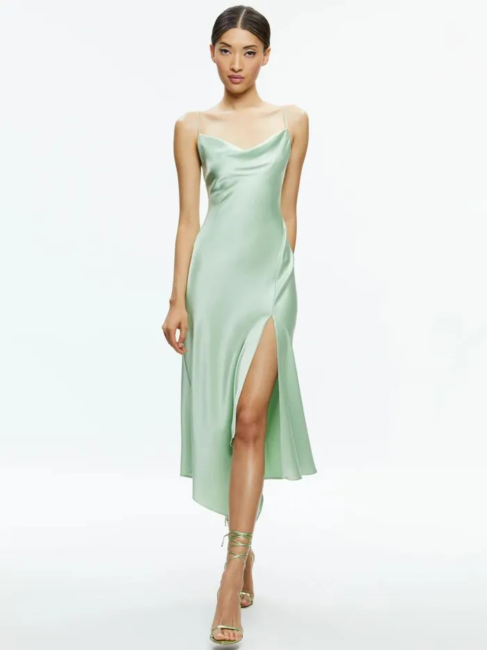 Womens Dresses Alice Olivia Harmony Drapey Asymmetrical Midi Dress Green Tea