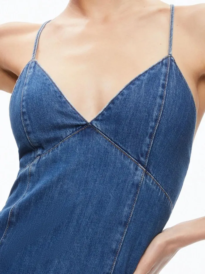 Womens Dresses Alice Olivia Julietta Denim Slip Dress With Slit Avery Blue