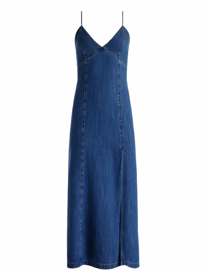 Womens Dresses Alice Olivia Julietta Denim Slip Dress With Slit Avery Blue