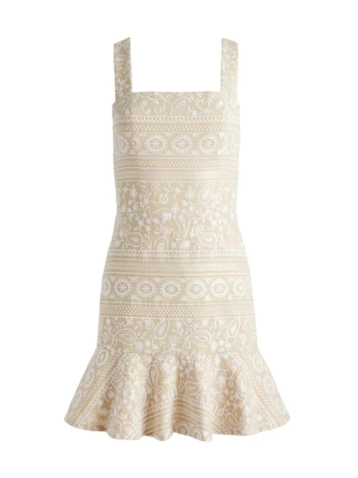 Womens Dresses Alice Olivia Kaidra Square Neck Drop Waist Mini Dress Naturalwhite