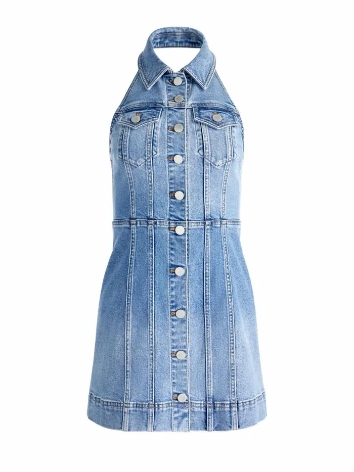 Womens Dresses Alice Olivia Kendall Denim Halter Mini Dres Ivy Blue