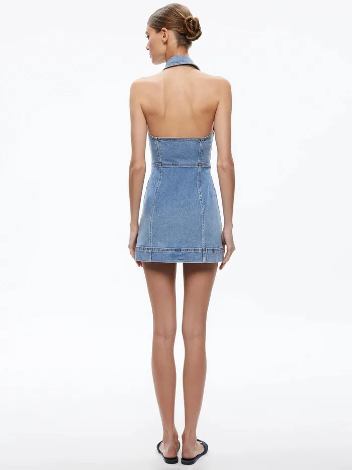Womens Dresses Alice Olivia Kendall Denim Halter Mini Dres Ivy Blue