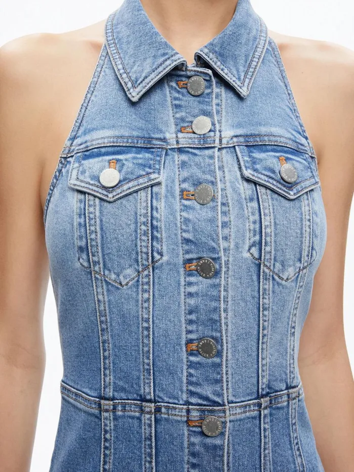 Womens Dresses Alice Olivia Kendall Denim Halter Mini Dres Ivy Blue