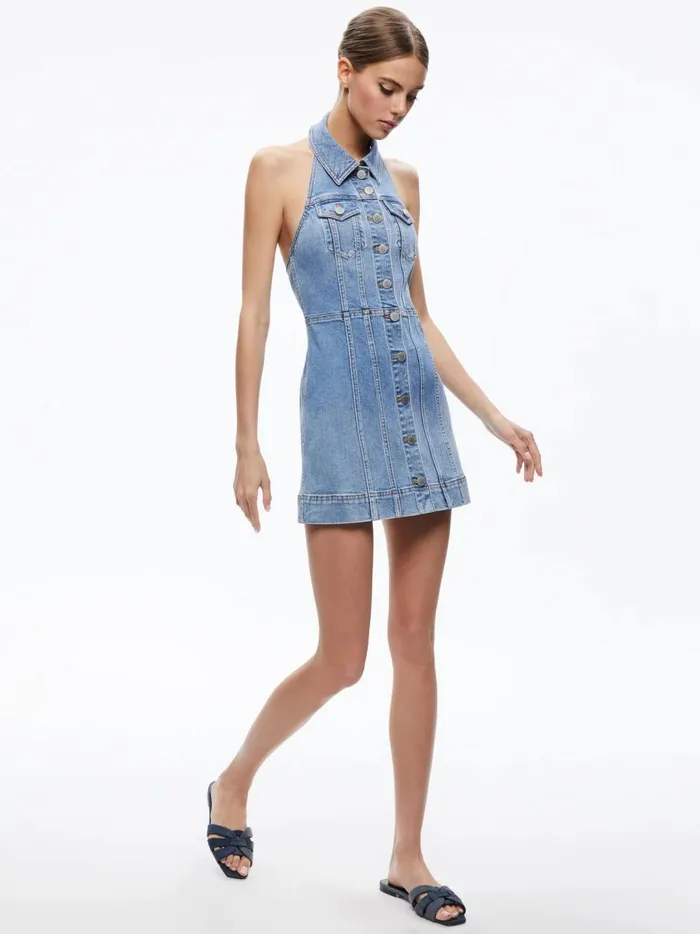 Womens Dresses Alice Olivia Kendall Denim Halter Mini Dres Ivy Blue