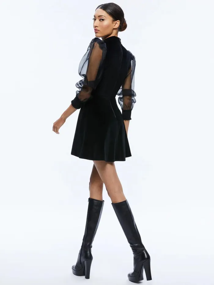 Womens Dresses Alice Olivia Paulette Mock Neck Puff Sleeve Mini Dress Black