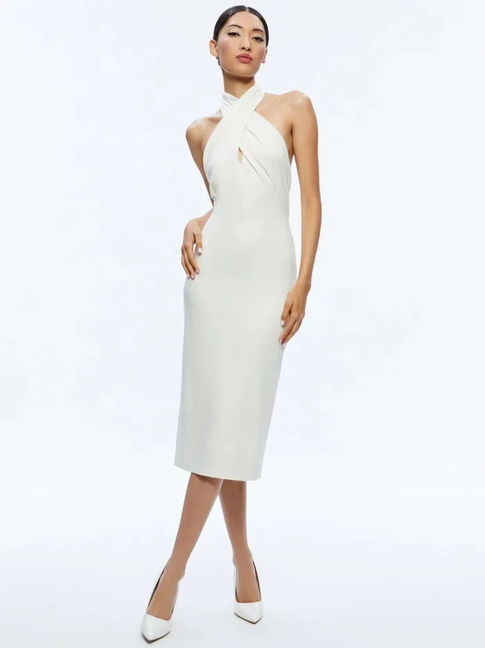 Womens Dresses Alice Olivia Suellen Twist Neck Halter Midi Dress Ecru