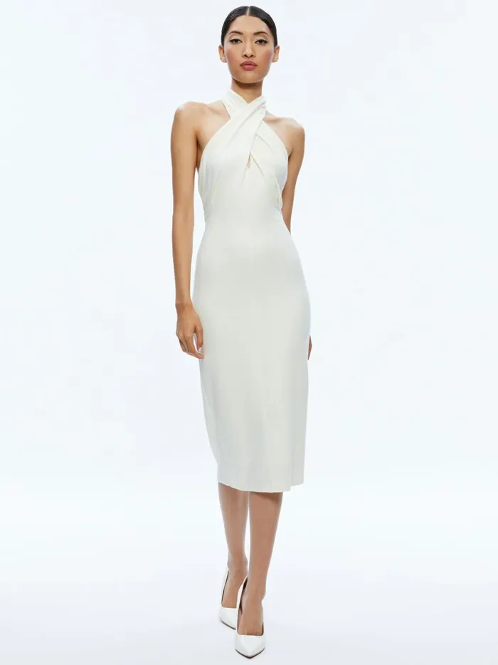 Womens Dresses Alice Olivia Suellen Twist Neck Halter Midi Dress Ecru