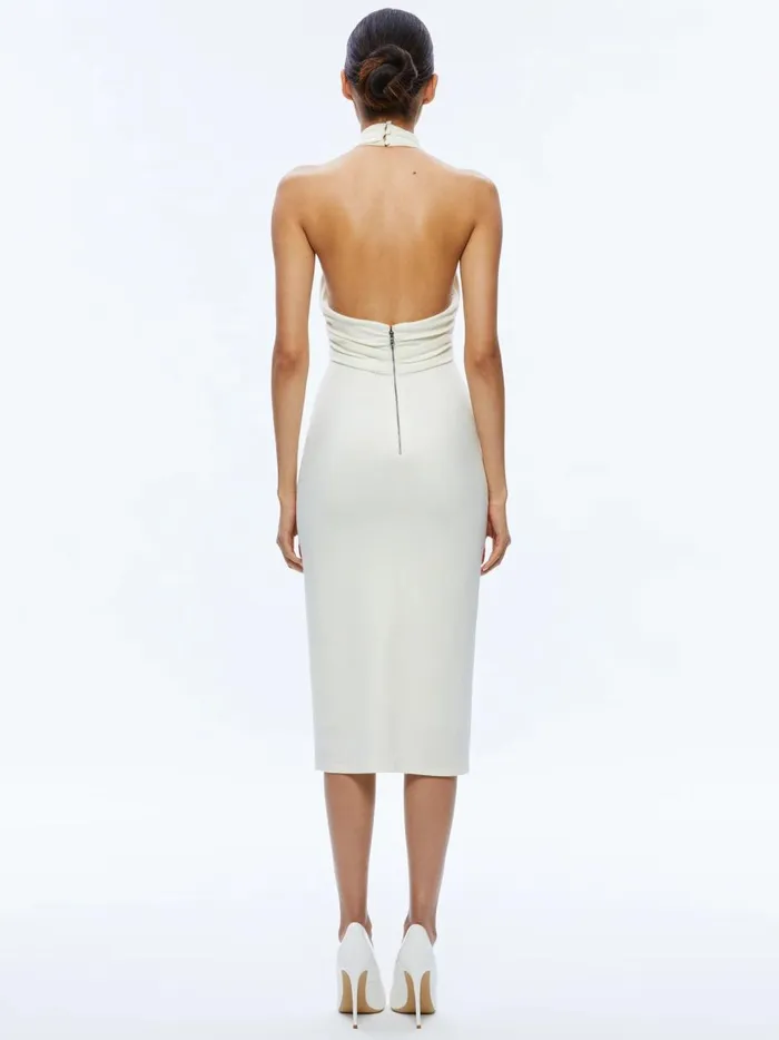 Womens Dresses Alice Olivia Suellen Twist Neck Halter Midi Dress Ecru