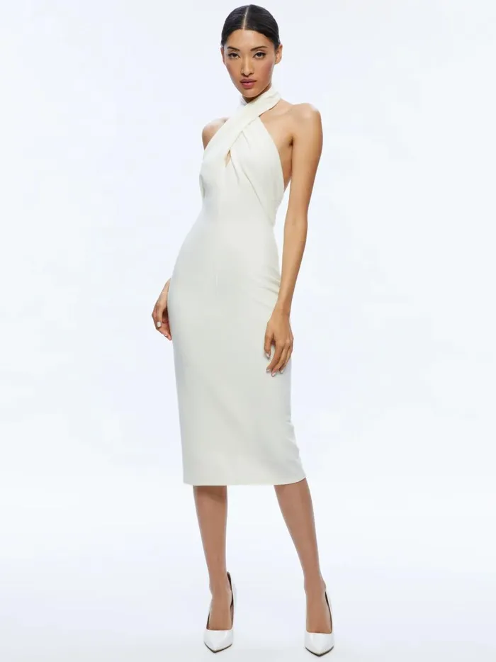 Womens Dresses Alice Olivia Suellen Twist Neck Halter Midi Dress Ecru