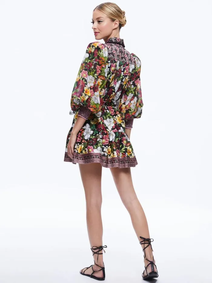 Womens Dresses Alice Olivia Tiffie Puff Sleeve Mini Dress Juniper Floral Black