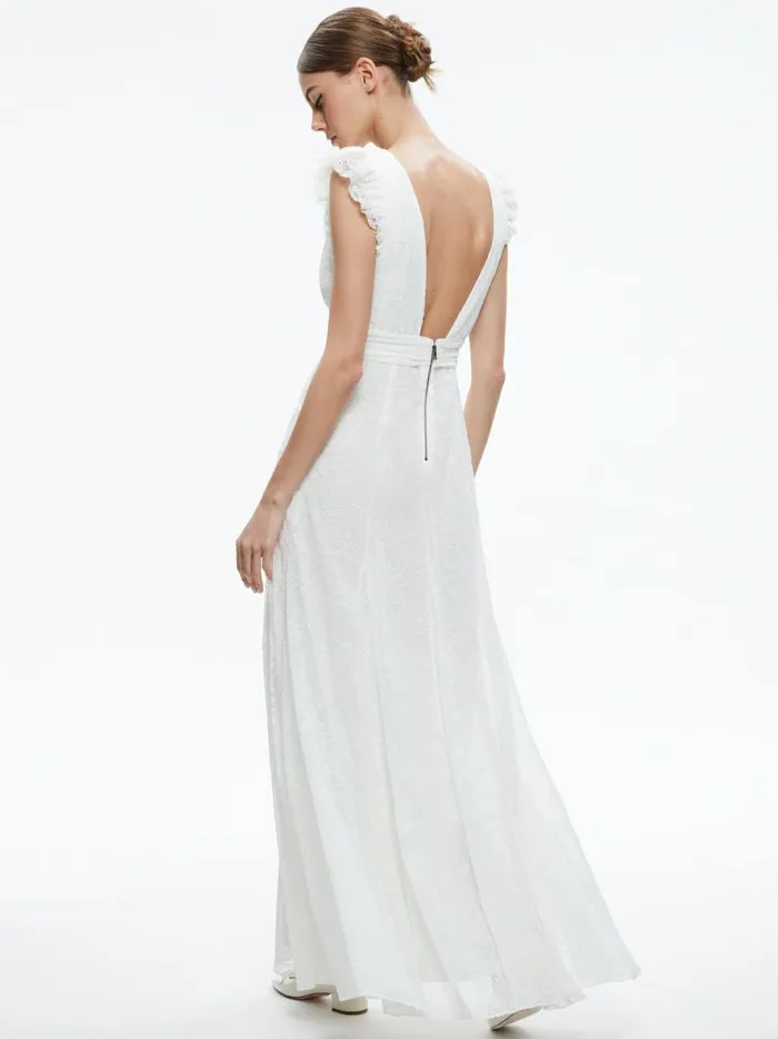 Womens Dresses Alice Olivia Vanna VNeck Ruffle Sleeve Maxi Dress White