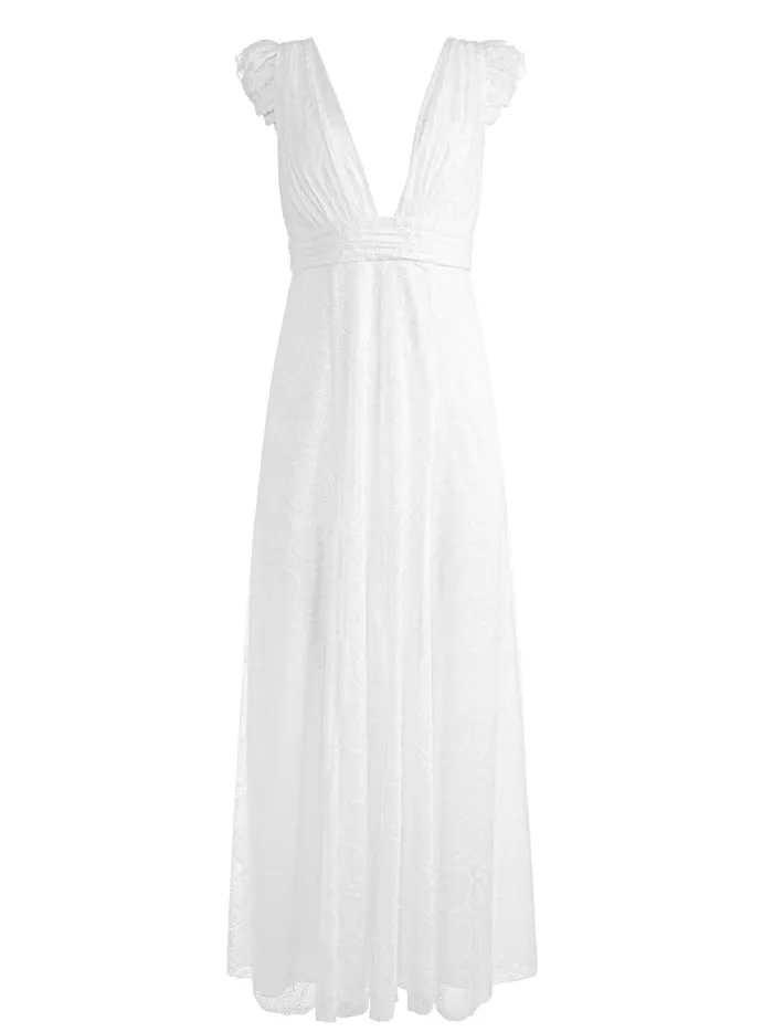 Womens Dresses Alice Olivia Vanna VNeck Ruffle Sleeve Maxi Dress White