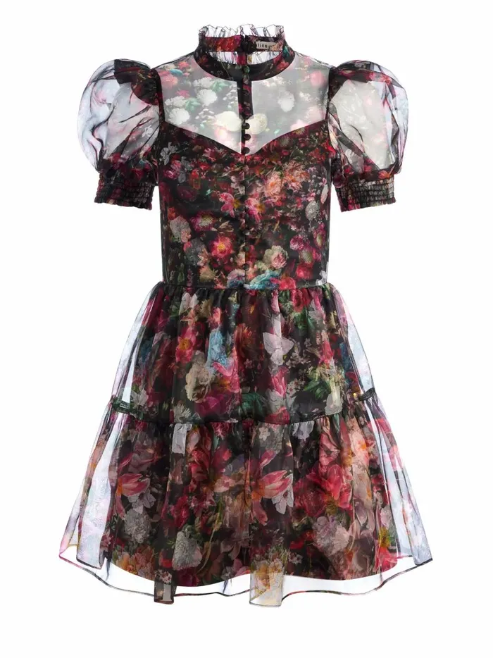 Womens Dresses Alice Olivia Vernita Puff Sleeve Mini Dress After Midnight