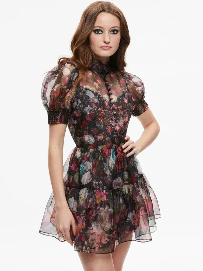 Womens Dresses Alice Olivia Vernita Puff Sleeve Mini Dress After Midnight